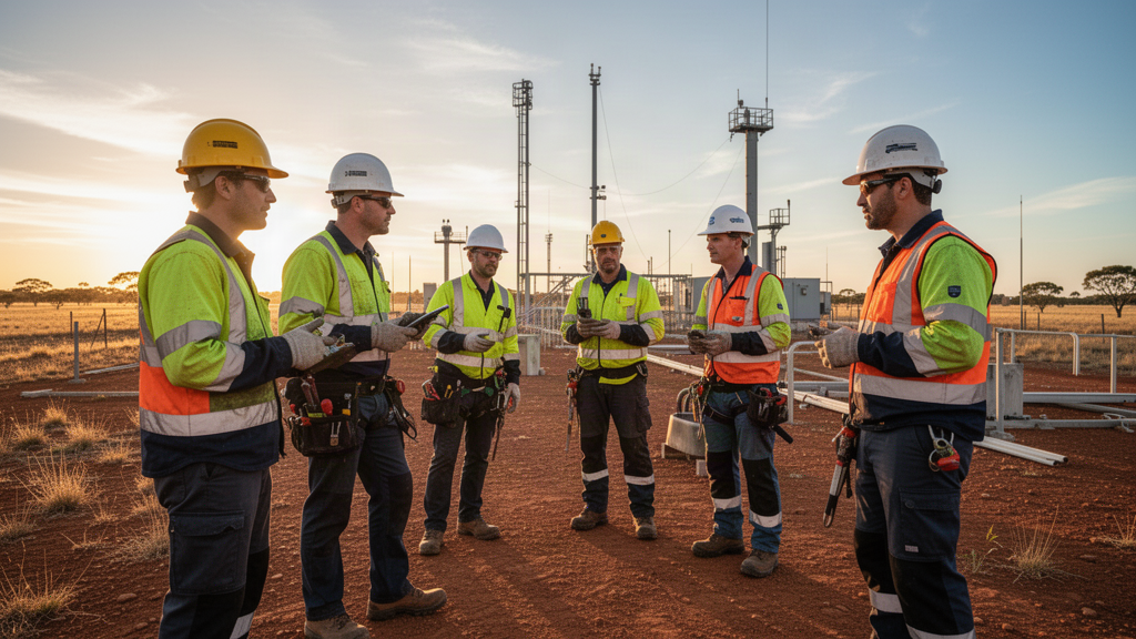 Field workers collaborating at an infrastructure site
